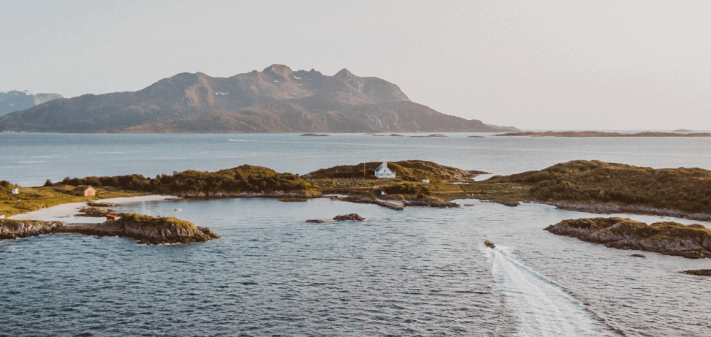 Fjord excursion from Tromsø with RIB seen from a bird's perspective