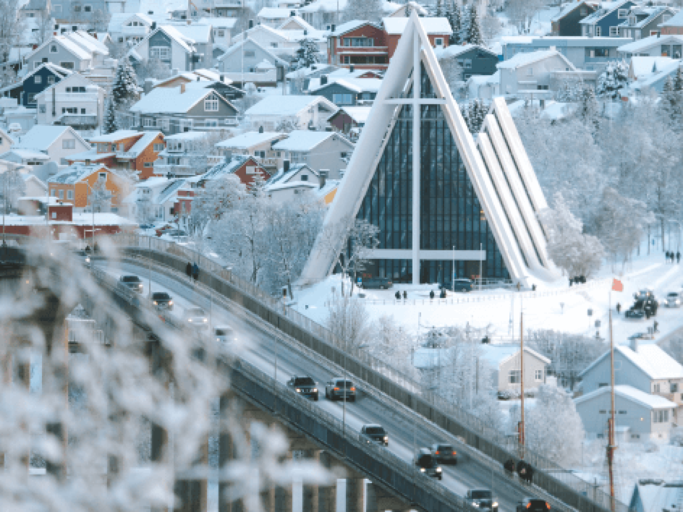 Tromsø bridge and the Arctic Cathedral in winter